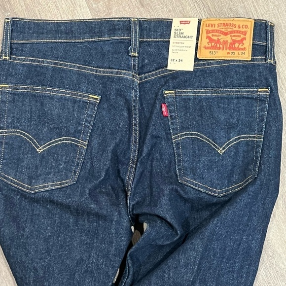 NWT Levi’s 513 Slim Straight 32W 34L Slim Straight Dark Wash Denim Jeans 501 - Picture 6 of 8